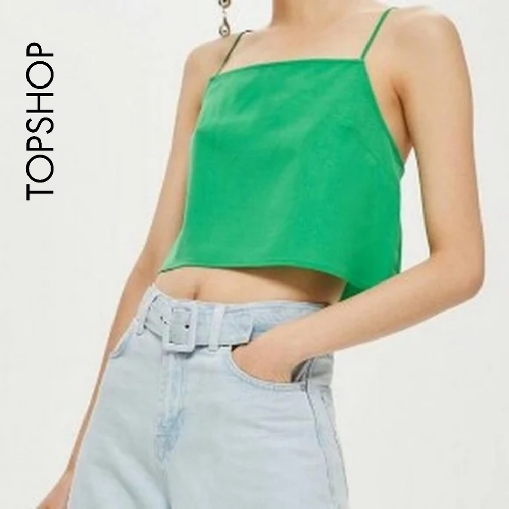 🟣 Sz SP Topshop Silk Camisole Crop Top - Green